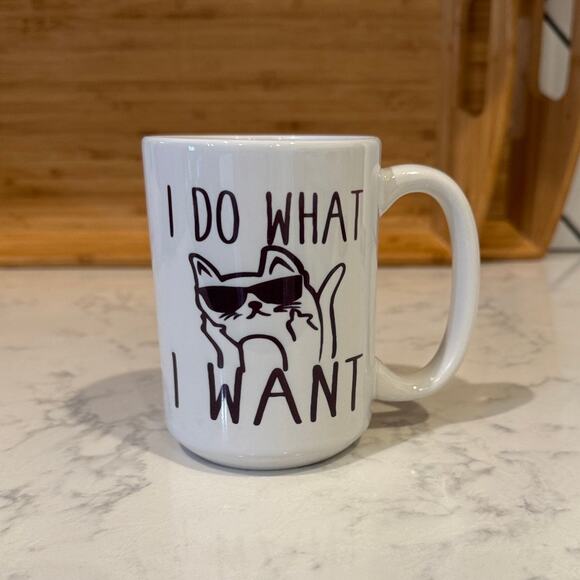 I Do What I Want mug cool cat wearing sunglasses giving a middle finger - Picture 1 of 4